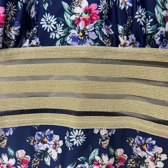 NICOLE MILLER Navy Blue Floral Bathing Suit Swimsuit Mesh One Piece Size Medium - Picture 4 of 8